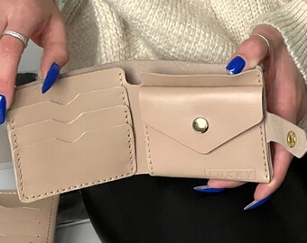 Cartera de cuero hecha a mano, cartera para mujer, cartera para mujer con bolsillo para tarjetas, cartera personalizada como regalo de cuero, regalo hecho a mano para mujer