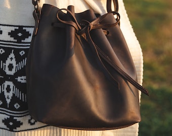 Bucket Bag Leather,Chocolate Leather Bag Women,Crossbody Womens Bag,Genuine Leather Bag,Womens Bag,Handbag Women,Christmas Gift Woman