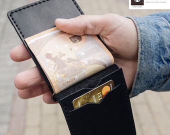 Money Clip Wallet for Men, Small Leather Wallet with Card Holder, Leather Money Clip with Laser Engraving, Minimalist Leather Wallet for Men