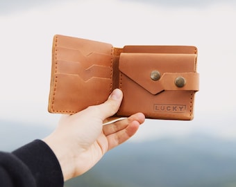 Leather Minimalist Wallet with Coin Purse, Handmade Personalized Wallet for Womens, Custom Leather Pouch, Leather Purse like Gift for Wife