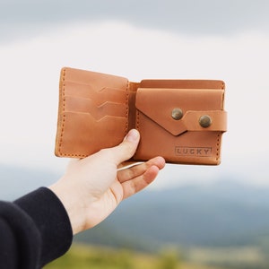 Carteira minimalista de couro com porta-moedas, carteira personalizada feita à mão para mulheres, bolsa de couro personalizada, bolsa de couro como presente para esposa