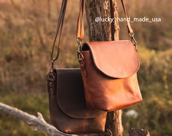 Womens' Leather Shoulder Bag, Leather Bag with Laser Engraving, Personalized Belt Bag for Women, Handmade Messenger Bag, Leather Book Bag