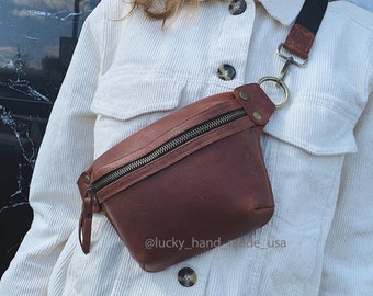 Leather Shoulder Crossbody Bag for Women, Adjustable Belt Sling Purse, Travel Waist Pack and Festival Bum Bag, Handmade Leather Pouch