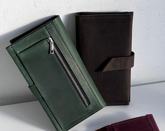 Cartera de cuero para mujer, Cartera personalizada con grabado láser, Cartera de cuero con monedero, Regalo de mujer, Cartera delgada de cuero