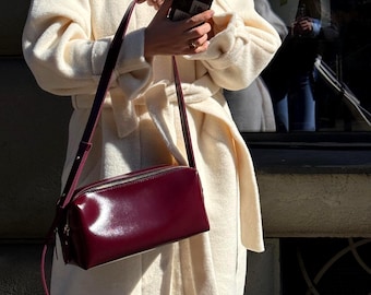 Burgundy Eco Leather Crossbody Bag, Handmade Shoulder Women's Bag