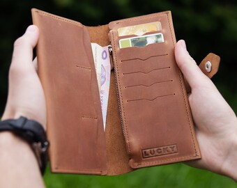 Cartera de cuero personalizada unisex, cartera de cuero para hombres, cartera de cuero para mujeres, cartera hecha a mano como regalo de Navidad, regalo de cuero para esposa
