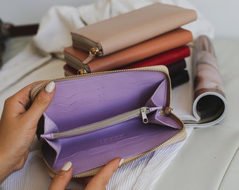 Leather Women's Wallet with Coin Purse, Personalized Leather Purse with Engraved, Custom Wallet with Card Holder, Leather Pouch for Womens