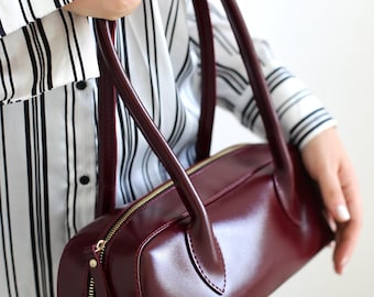 Burgundy Vegan Baguette Bag