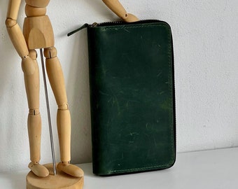 Cartera de cuero para mujer, Cartera de cuero para mujer, Monedero de cuero con cremallera como regalo para la esposa, Cartera de cuero para mujer, Cartera de cuero minimalista