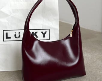 Burgundy Hobo Bag – Small Vegan Leather Shoulder Purse, Classic Tote for Women