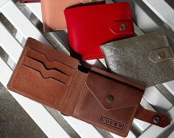 Cartera pequeña para mujer, cartera de cuero plegable, cartera de cuero brillante, cartera de cuero para mujer, cartera de mujer hecha a mano como regalo de cuero