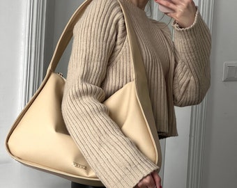 Vegan Leather Shoulder Bag, Eco Leather Bags for Womens, Handmade Hobo Bag, Tote Bag Aesthetic Women, Women's Handbag like Leather Gift