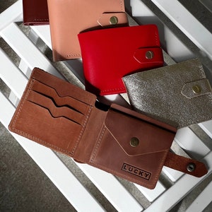 Cartera pequeña para mujer, cartera de cuero plegable, cartera de cuero brillante, cartera de cuero para mujer, cartera de mujer hecha a mano como regalo de cuero