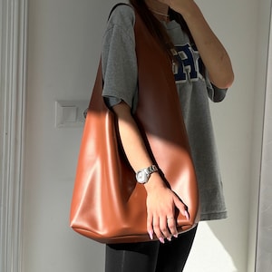 Vegan Leather Shoulder Bag for Womens, Eco Leather Hobo Bag Large Size, Handmade Tote Bag Aesthetic for Womens, Women&#39;s Shoulder Hobo Bag