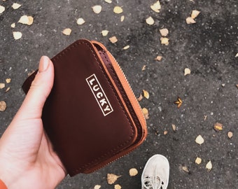 Cartera de piel para mujer, cartera de piel con cierre de cremallera, cartera de piel con bolsillo para monedas, cartera unisex como regalo de piel