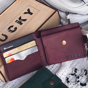 Cartera pequeña para mujer, cartera pequeña de cuero personalizada, cartera de bolsillo, cartera de cuero para mujer, cartera para mujer, cartera plegable de cuero para regalo