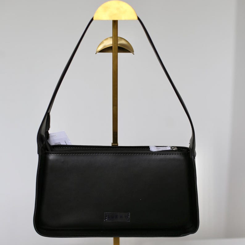 Small Rectangular Handbag Black Everyday Shoulder Bag for Women | Structured Vegan Leather Purse ...