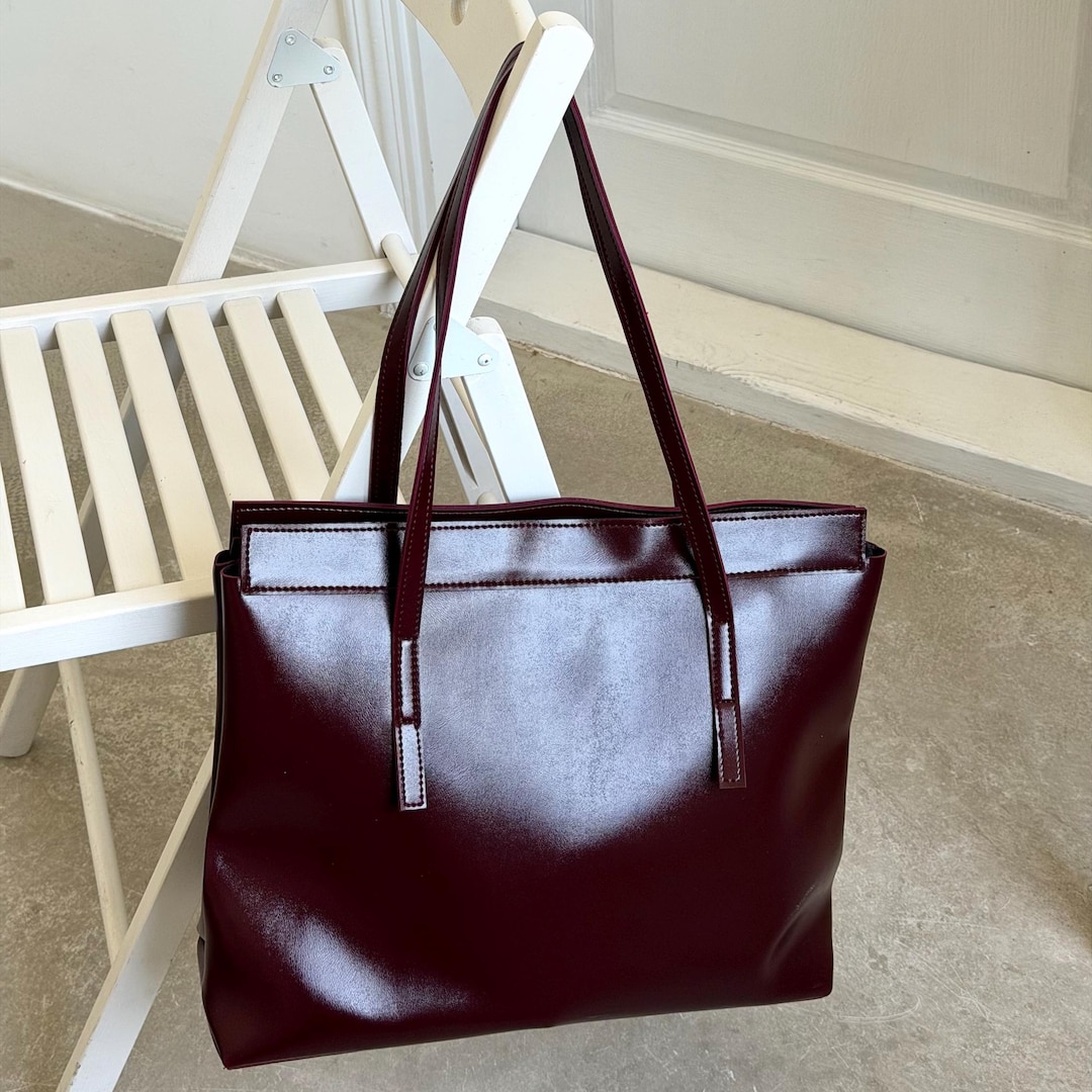 Colours For R Burgundy Tote Bag With Zipper | Large Shoulder Shopper | Everyday ...