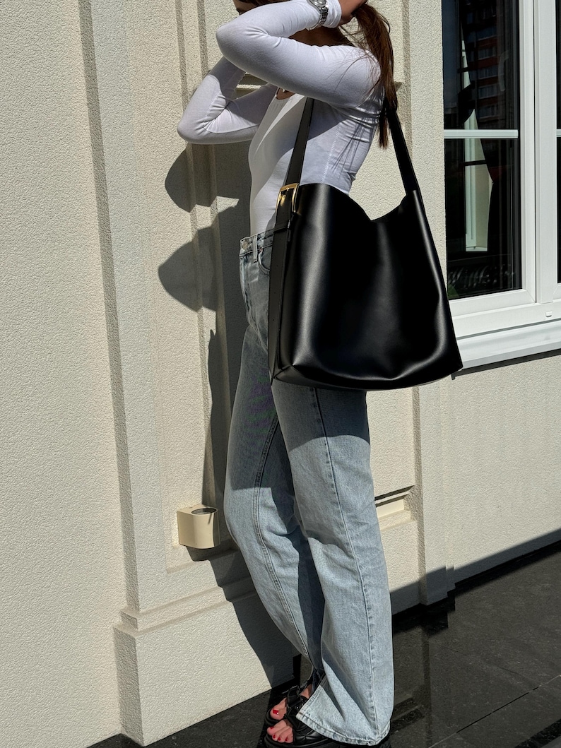 Shoulder Bag, Eco Leather Hobo Bags for Women, Vegan Leather Shoulder Bag, Women Shopper Bag, Leather Hobo Bag, Women's Gift Shoulder Bag image 11