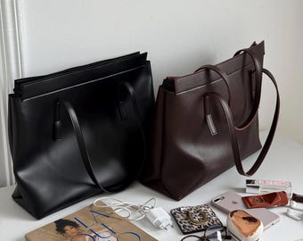 Womens Office Tote, Large Vegan Leather Work Shoulder Bag