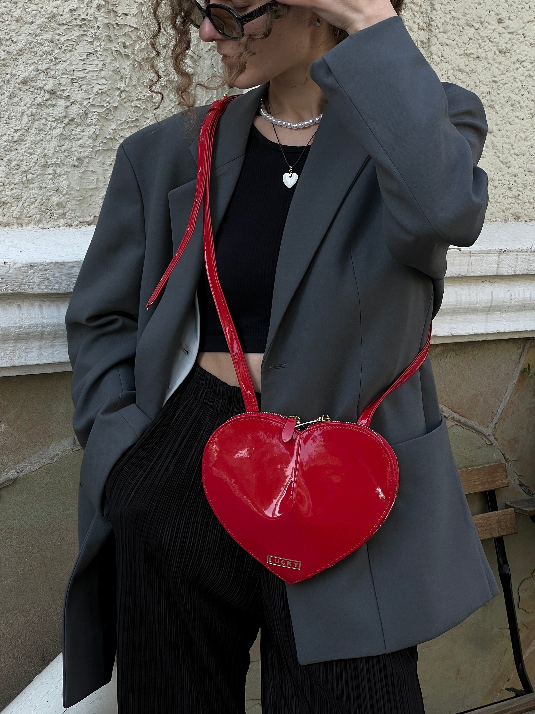 Women's High-grade Mirror Surface Love Heart Shaped Shoulder Bag, Hipster  Design Cross-body Bag