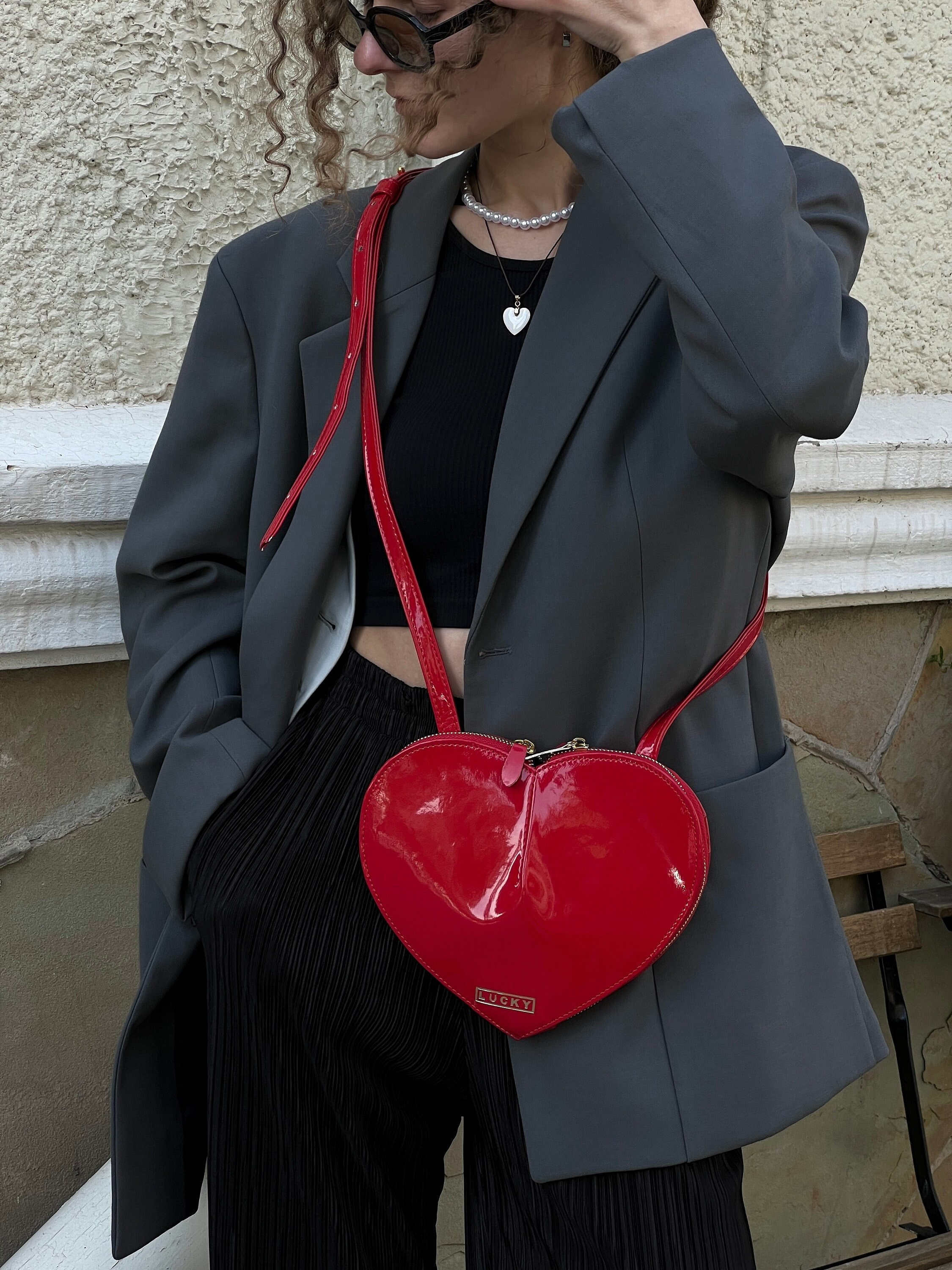 Quilted Red Heart Crossbody Bag