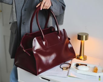 Burgundy Eco Leather Tote Bag – Everyday Shoulder Handbag