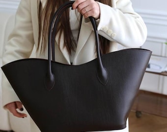 Brown Oversized Tote Bag for Women | Vegan Leather Shoulder Shopper | Large Laptop Work Bag | Christmas Gift for Her