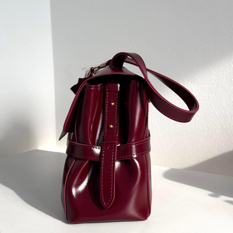 Cherry Leather Shoulder Bag,Handmade Leather Shoulder Bag,Women's Bag,Burgundy Leather Bag