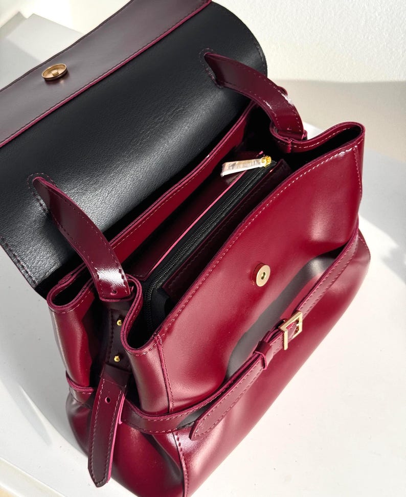 Cherry Leather Shoulder Bag,Handmade Leather Shoulder Bag,Women's Bag,Burgundy Leather Bag