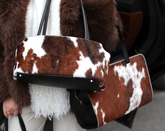 Brown Cowhide Tote Bag for Women | Genuine Hair on Hide Leather Shoulder Purse | Western Style Handbag | Christmas Gift for Her