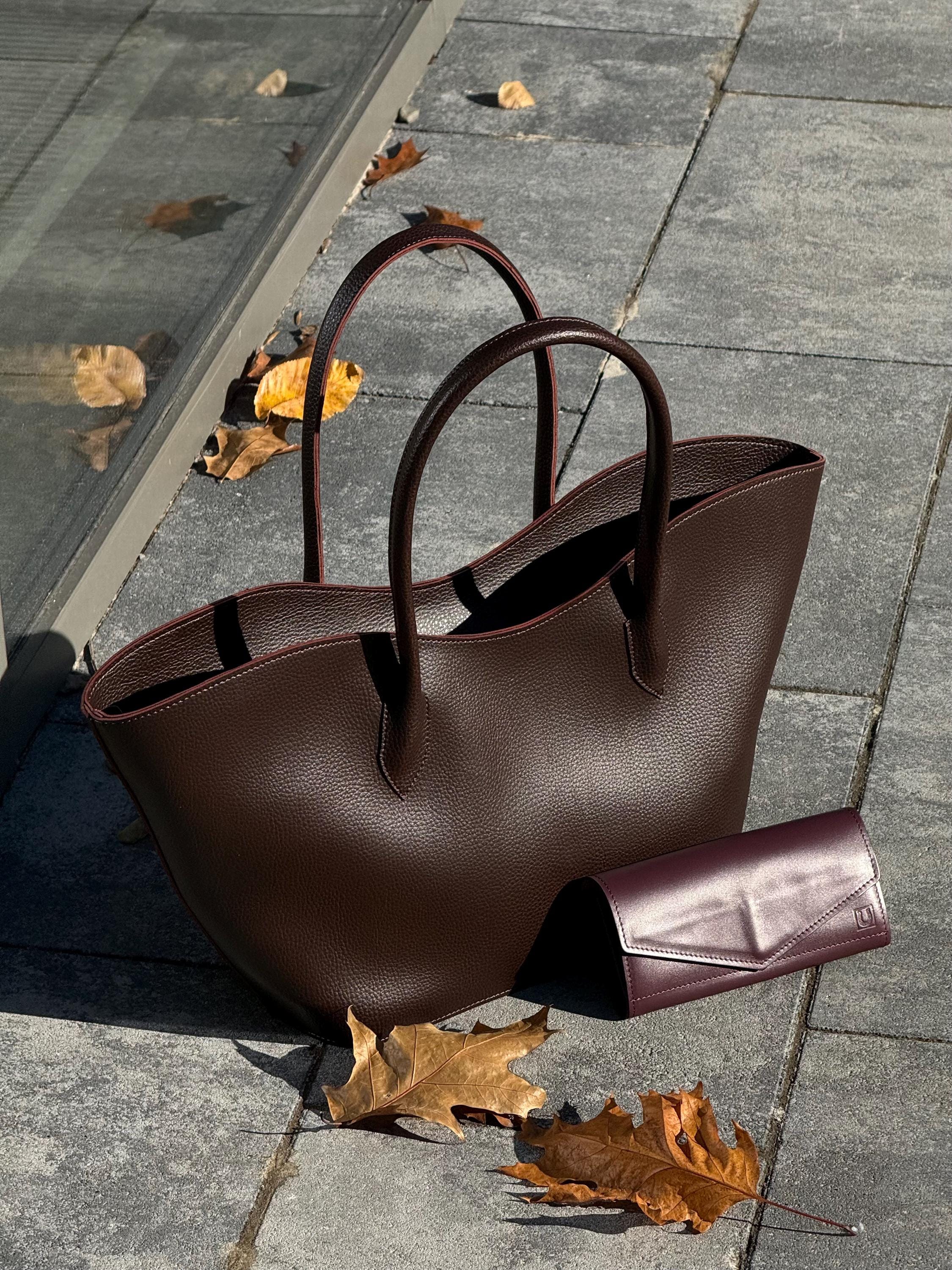 Large Vegan Tote – Spacious Brown Shoulder Handbag, Eco Leather