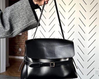 Black Handbag - Faux Leather Satchel for Work, Travel & Casual Outfits