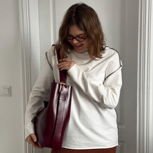 Vegan Leather Shoulder Bag, Eco Leather Hobo Bags for Women, Women's Shopper Bag like Gift, Big Shopper Bag, Handmade Tote Bag Aesthetic image 13