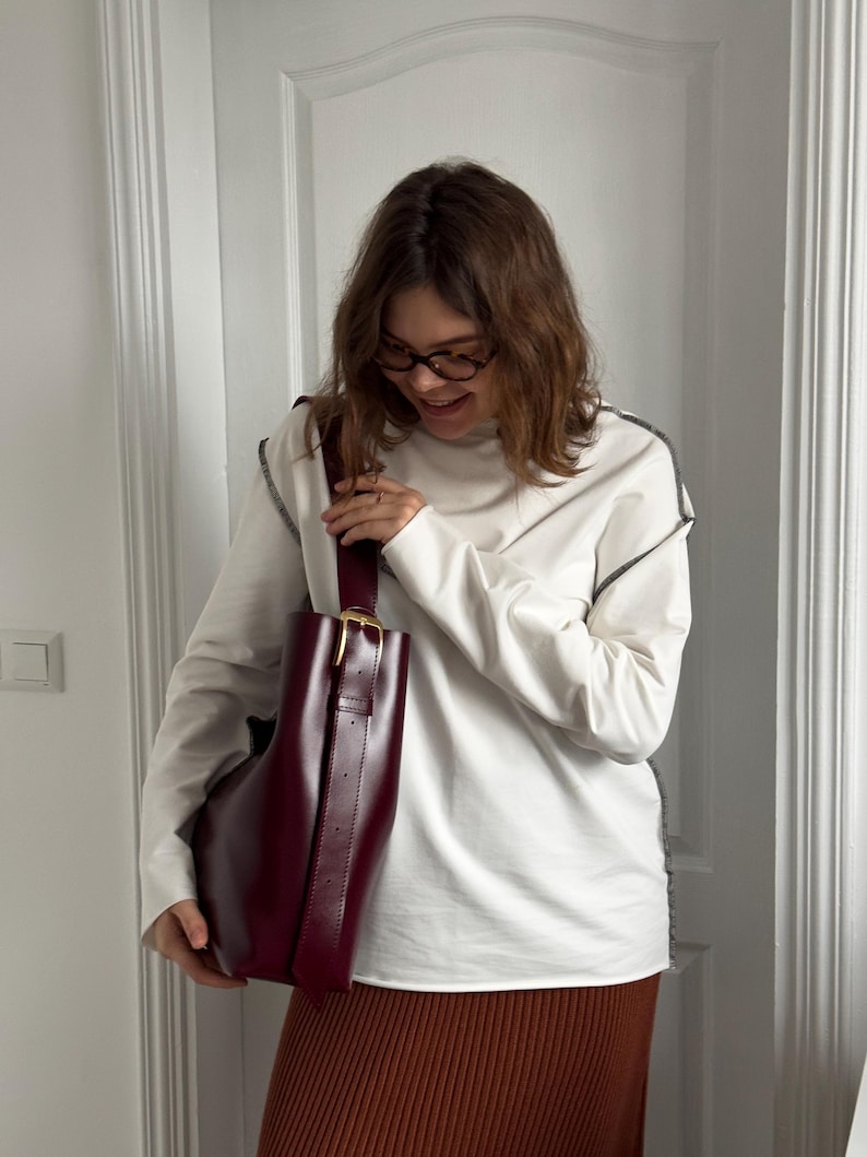 Vegan Leather Shoulder Bag, Eco Leather Hobo Bags for Women, Women's Shopper Bag like Gift, Big Shopper Bag, Handmade Tote Bag Aesthetic image 13