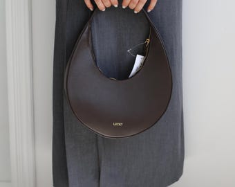 Brown Genuine Leather Crossbody Bag, Handmade Shoulder Tote for Women