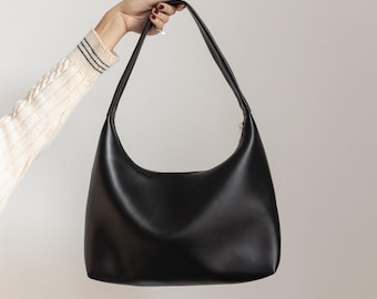 Black Slouchy Shoulder Bag for Women | Personalized Vegan Leather Hobo Purse | Everyday Carryall | Christmas Gift for Her
