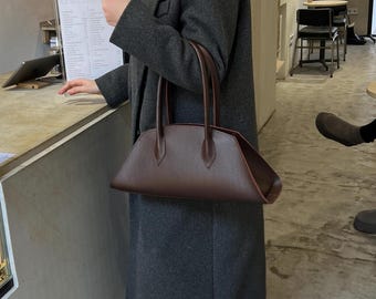 Brown Eco Leather Handbag, Elegant Shoulder Bag, Structured Vegan Purse