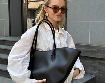Bolso de hombro extragrande de piel ecológica con cremallera