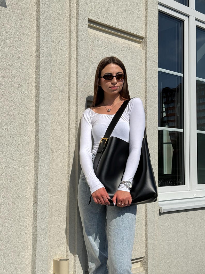 Shoulder Bag, Eco Leather Hobo Bags for Women, Vegan Leather Shoulder Bag, Women Shopper Bag, Leather Hobo Bag, Women's Gift Shoulder Bag image 13