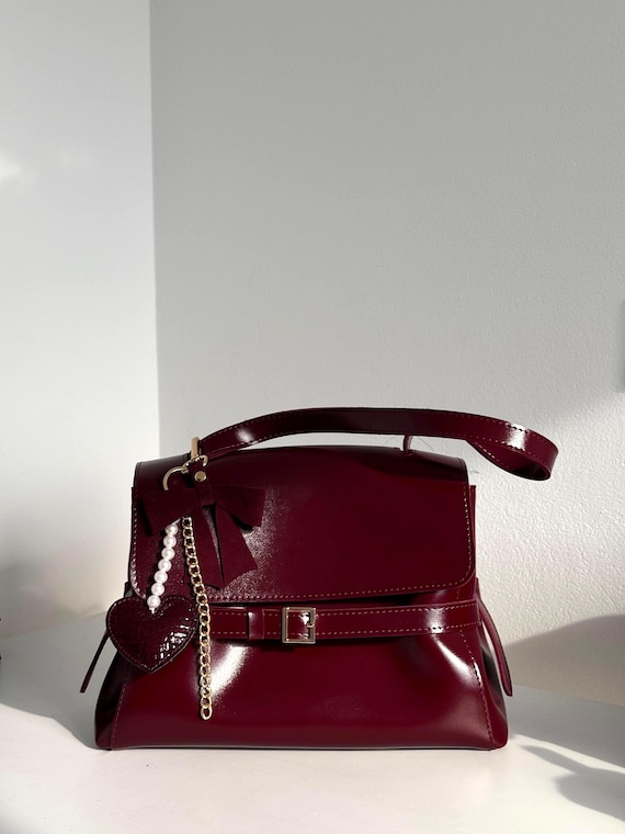 Women's Shoulder Bag,Burgundy Leather Shoulder Bag,Handmade Faux Leather Bag,Bag For Her,Mother's Day Gift Idea,Shoulder Strap Bag For Woman