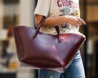 Large Eco Leather Tote Bag - Burgundy Vegan Leather Shoulder Purse, Everyday Work Bag