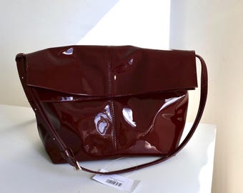 Burgundy Vegan Crossbody – Glossy Eco Leather Shoulder Bag