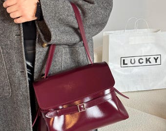 Burgundy Structured Vegan Leather Shoulder Bag