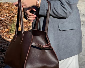 Bolso tote estructurado marrón - Elegante bolso de trabajo de piel vegana, bolso de hombro grande para mujer