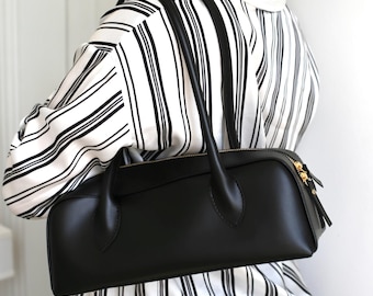 Bolso baguette vegano negro – Bolso de hombro pequeño para mujer