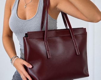 Large Eco Leather Tote Bag for Women | Spacious Shoulder Shopper Bag | Minimalist Work Handbag