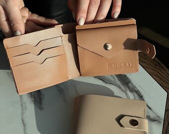 Cartera personalizada, Cartera de cuero con monedero, Cartera de mujer, Cartera hecha a mano como regalo de cuero, Cartera de mujer con monedero