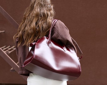 Wine Red Shoulder Tote - Elegant Eco Leather Bag for Women, Spacious Everyday Handbag