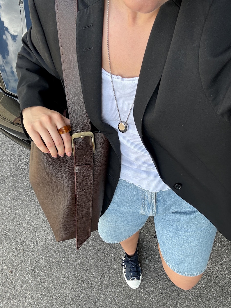 Vegan Leather Shoulder Bag, Eco Leather Hobo Bags for Women, Women's Shopper Bag like Gift, Big Shopper Bag, Handmade Tote Bag Aesthetic Brown Eco Leather